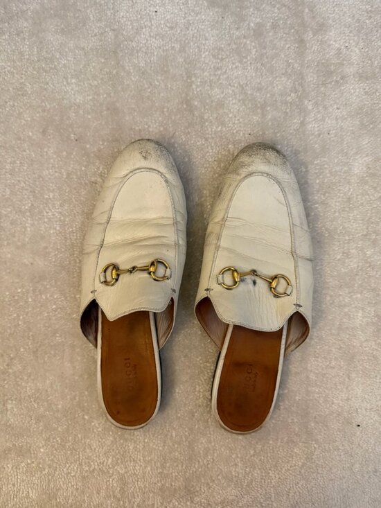 Gucci Shoes - GUCCI Princetown White Leather Horsebit Mules Slides Size 39.5 AS IS